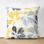 Çift Taraflı Beyaz Zeminli Renkli Yaprak Desenli Dijital Baskılı Modern Süet Yastık Kırlent Kılıfı Realhomes