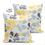 Çift Taraflı Beyaz Zeminli Renkli Yaprak Desenli Dijital Baskılı Modern Süet Yastık Kırlent Kılıfı Realhomes