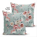 Çift Taraflı Rengarenk Zemin Üzerinde Çiçek Desenli Dijital Baskılı Modern Süet Yastık Kırlent Kılıfı Realhomes