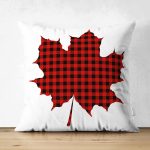 - Suet-K-8715-Gorsel1 - Realhomes Çift Taraflı Beyaz Zemin Üzerinde Ekose Desenli Yaprak Süet Yastık Kırlent Kılıfı Realhomes