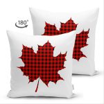 - Suet-K-8715-Gorsel2 - Realhomes Çift Taraflı Beyaz Zemin Üzerinde Ekose Desenli Yaprak Süet Yastık Kırlent Kılıfı Realhomes