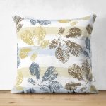 Çift Taraflı Beyaz Zeminli Renkli Yaprak Desenli Dijital Baskılı Modern Süet Yastık Kırlent Kılıfı Realhomes