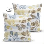 Çift Taraflı Beyaz Zeminli Renkli Yaprak Desenli Dijital Baskılı Modern Süet Yastık Kırlent Kılıfı Realhomes