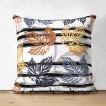 Çift Taraflı Beyaz Zeminli Renkli Yaprak Desenli Dijital Baskılı Modern Süet Yastık Kırlent Kılıfı Realhomes