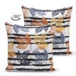 Çift Taraflı Beyaz Zeminli Renkli Yaprak Desenli Dijital Baskılı Modern Süet Yastık Kırlent Kılıfı Realhomes