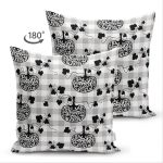 Çift Taraflı Beyaz Zemin Üzerinde Gri Ekose Desenli Balkabağı Desenli Süet Yastık Kırlent Kılıfı Realhomes