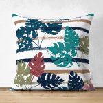 Çift Taraflı Beyaz Zemin Üzerinde Pastel Renkli Yaprak Desenli Modern Süet Yastık Kırlent Kılıfı Realhomes