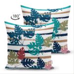 Çift Taraflı Beyaz Zemin Üzerinde Pastel Renkli Yaprak Desenli Modern Süet Yastık Kırlent Kılıfı Realhomes