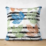 Çift Taraflı Beyaz Zeminli Renkli Yaprak Desenli Dijital Baskılı Modern Süet Yastık Kırlent Kılıfı Realhomes