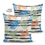 Çift Taraflı Beyaz Zeminli Renkli Yaprak Desenli Dijital Baskılı Modern Süet Yastık Kırlent Kılıfı Realhomes