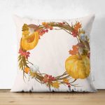 Çift Taraflı Renkli Zeminli Bal Kabağı Desenli Dijital Baskılı Modern Süet Yastık Kırlent Kılıfı Realhomes