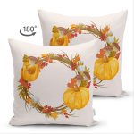 Çift Taraflı Renkli Zeminli Bal Kabağı Desenli Dijital Baskılı Modern Süet Yastık Kırlent Kılıfı Realhomes