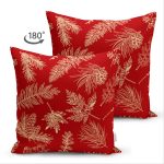 Çift Taraflı Renkli Zemin Üzerinde Yaprak Desenli Dijital Baskılı Modern Süet Yastık Kırlent Kılıfı Realhomes