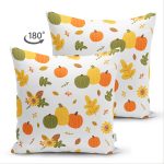 - Suet-K-8726-Gorsel2 - Realhomes Çift Taraflı Beyaz Zemin Üzerinde Renkli Balkabağı Desenli Dijital Baskılı Modern Süet Yastık Kılıfı Realhomes