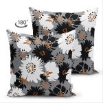 Çift Taraflı Rengarenk Zemin Üzerinde Siyah Beyaz Çiçek Desenli Modern Süet Yastık Kırlent Kılıfı Realhomes