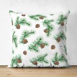 - Suet-K-8729-Gorsel1 - Realhomes Çift Taraflı Beyaz Zemin Üzerinde Çam Kozalağı Desenli Süet Yastık Kırlent Kılıfı Realhomes