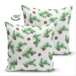 - Suet-K-8729-Gorsel2 - Realhomes Çift Taraflı Beyaz Zemin Üzerinde Çam Kozalağı Desenli Süet Yastık Kırlent Kılıfı Realhomes