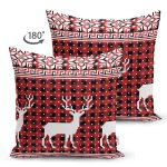 - Suet-K-8731-Gorsel2 - Realhomes Çift Taraflı Kırmızı Ekose Desenli Geyik Motifli Dijital Baskılı Modern Süet Yastık Kırlent Kılıfı Realhomes
