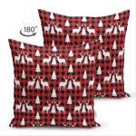 Çift Taraflı Kırmızı Ekose Desenli Geyik Motifli Dijital Baskılı Modern Süet Yastık Kırlent Kılıfı Realhomes