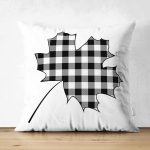 - Suet-K-8734-Gorsel1 - Realhomes Çift Taraflı Beyaz Zeminli Siyah Gri Ekose Desenli Dijital Baskılı Modern Süet Yastık Kırlent Kılıfı Realhomes