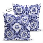 - Suet-K-8750-Gorsel2 - Realhomes Çift Taraflı Beyaz Zemin Üzerinde Çini Desenli Dijital Baskılı Modern Süet Yastık Kırlent Kılıfı Realhomes