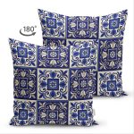 Çift Taraflı Pastel Zemin Üzerinde Çini Desenli Dijital Baskılı Modern Süet Yastık Kırlent Kılıfı Realhomes