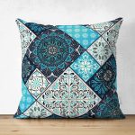 Çift Taraflı Renkli Zeminli Geometrik Desenli Dijital Baskılı Modern Süet Yastık Kırlent Kılıfı Realhomes