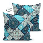 Çift Taraflı Renkli Zeminli Geometrik Desenli Dijital Baskılı Modern Süet Yastık Kırlent Kılıfı Realhomes