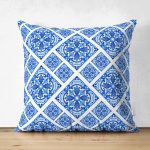 Çift Taraflı Beyaz Zemin Üzerinde Çini Desenli Dijital Baskılı Modern Süet Yastık Kırlent Kılıfı Realhomes