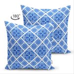 Çift Taraflı Beyaz Zemin Üzerinde Çini Desenli Dijital Baskılı Modern Süet Yastık Kırlent Kılıfı Realhomes