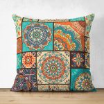 Çift Taraflı Renkli Zeminli Geometrik Desenli Dijital Baskılı Modern Süet Yastık Kırlent Kılıfı Realhomes