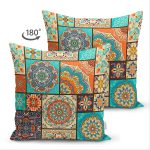 Çift Taraflı Renkli Zeminli Geometrik Desenli Dijital Baskılı Modern Süet Yastık Kırlent Kılıfı Realhomes