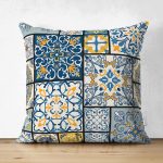 Çift Taraflı Renkli Zeminli Geometrik Desenli Dijital Baskılı Modern Süet Yastık Kırlent Kılıfı Realhomes