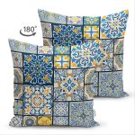 Çift Taraflı Renkli Zeminli Geometrik Desenli Dijital Baskılı Modern Süet Yastık Kırlent Kılıfı Realhomes