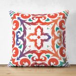 Çift Taraflı Beyaz Zemin Üzerinde Çini Desenli Dijital Baskılı Modern Süet Yastık Kırlent Kılıfı Realhomes