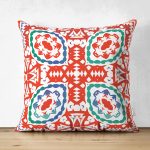 Çift Taraflı Beyaz Zemin Üzerinde Çini Desenli Dijital Baskılı Modern Süet Yastık Kırlent Kılıfı Realhomes