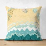 Çift Taraflı Renkli Zeminli Deniz Kabuğu Desenli Dijital Baskılı Modern Süet Yastık Kırlent Kılıfı Realhomes