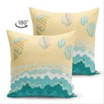 Çift Taraflı Renkli Zeminli Deniz Kabuğu Desenli Dijital Baskılı Modern Süet Yastık Kırlent Kılıfı Realhomes