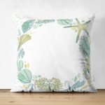 Çift Taraflı Beyaz Zeminli Deniz Atı Desenli Dijital Baskılı Modern Süet Yastık Kırlent Kılıfı Realhomes