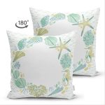 Çift Taraflı Beyaz Zeminli Deniz Atı Desenli Dijital Baskılı Modern Süet Yastık Kırlent Kılıfı Realhomes