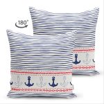 Çift Taraflı Beyaz Zemin Üzerinde Renkli Çizgili Çapa Desenli Modern Süet Yastık Kırlent Kılıfı Realhomes