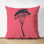 - Suet-K-8804-Gorsel1 - Realhomes Çift Taraflı Renkli Zemin Üzerinde Onedraw Çizimli Ağaç Desenli Modern Süet Yastık Kırlent Kılıfı Realhomes