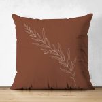 Çift Taraflı Renkli Zemin Üzerinde Yaprak Desenli Dijital Baskılı Modern Süet Yastık Kırlent Kılıfı Realhomes