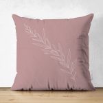 Çift Taraflı Renkli Zemin Üzerinde Yaprak Desenli Dijital Baskılı Modern Süet Yastık Kırlent Kılıfı Realhomes