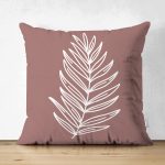 - Suet-K-8809-Gorsel1 - Realhomes Çift Taraflı Renkli Zemin Üzerinde Yaprak Desenli Dijital Baskılı Modern Süet Yastık Kırlent Kılıfı Realhomes