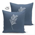 Çift Taraflı Renkli Zemin Üzerinde Yaprak Desenli Dijital Baskılı Modern Süet Yastık Kırlent Kılıfı Realhomes