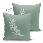 - Suet-K-8811-Gorsel2 - Realhomes  Çift Taraflı Renkli Zemin Üzerinde Yaprak Desenli Dijital Baskılı Modern Süet Yastık Kırlent Kılıfı Realhomes