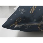 Çift Taraflı Renkli Zemin Üzerinde Gold Detaylı Yılbaşı Çorabı Desenli Süet Yastık Kırlent Kılıfı Realhomes