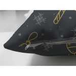 Çift Taraflı Renkli Zemin Üzerinde Gold Detaylı Yılbaşı Çorabı Desenli Süet Yastık Kırlent Kılıfı Realhomes