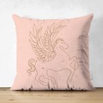 - Suet-K-8819-Gorsel1 - Realhomes Çift Taraflı Pastel Zemin Üzerinde Unicorn Desenli Dijital Baskılı Modern Süet Yastık Kırlent Kılıfı Realhomes